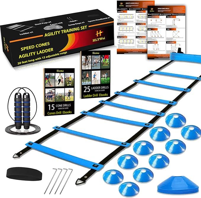 HLYWEI Speed Agility Training Set, Includes 1 Agility Ladder, 4 Steel Stakes, 1 Sports Headband,1... | Amazon (US)