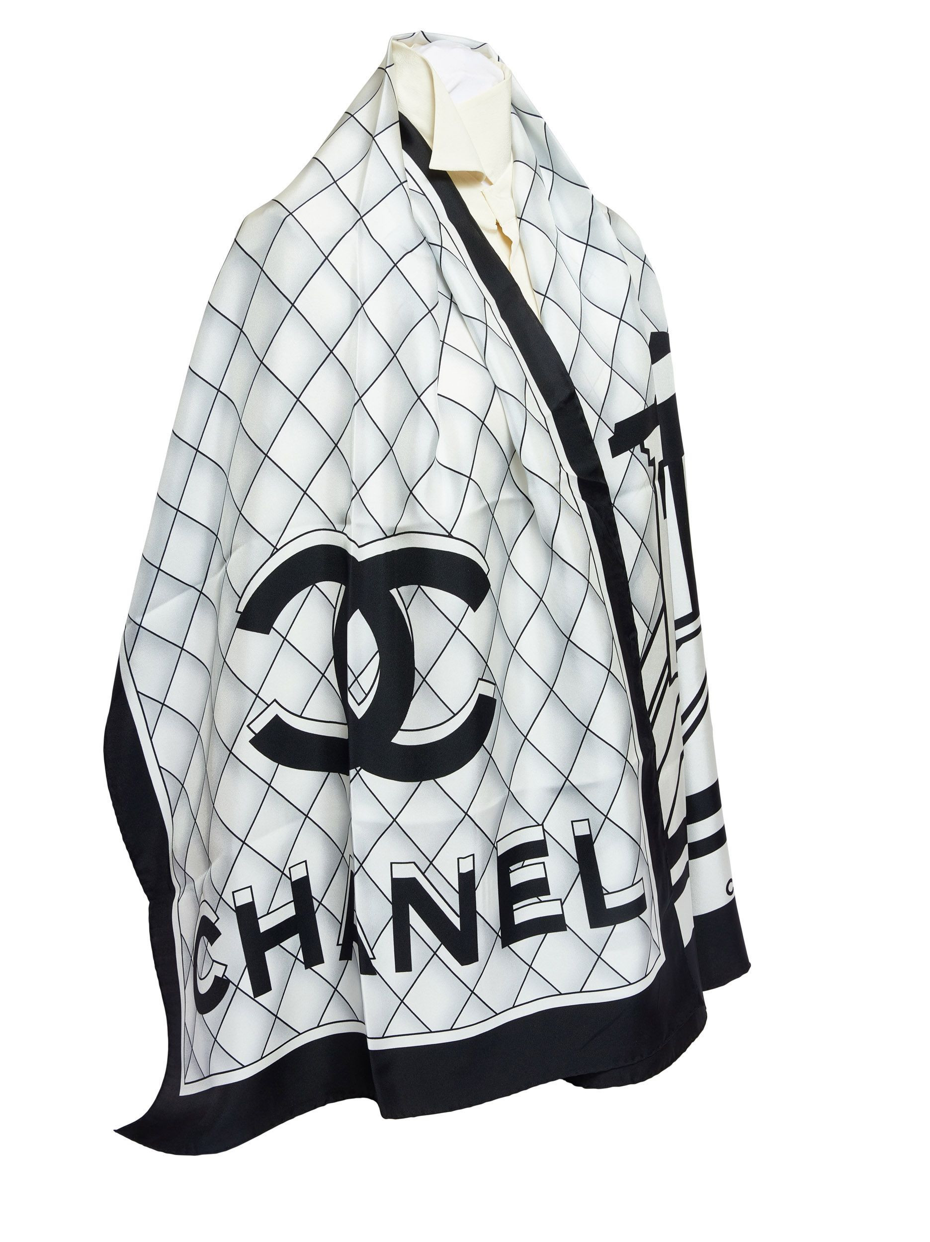 Chanel Black And White Silk Scarf - Vintage Lux | One Kings Lane