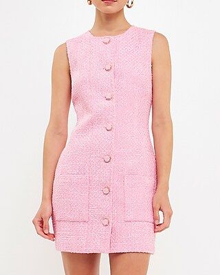Versatile Endless Rose Tweed Sleeveless Tunic Shift Dress Pink Women's L | Express