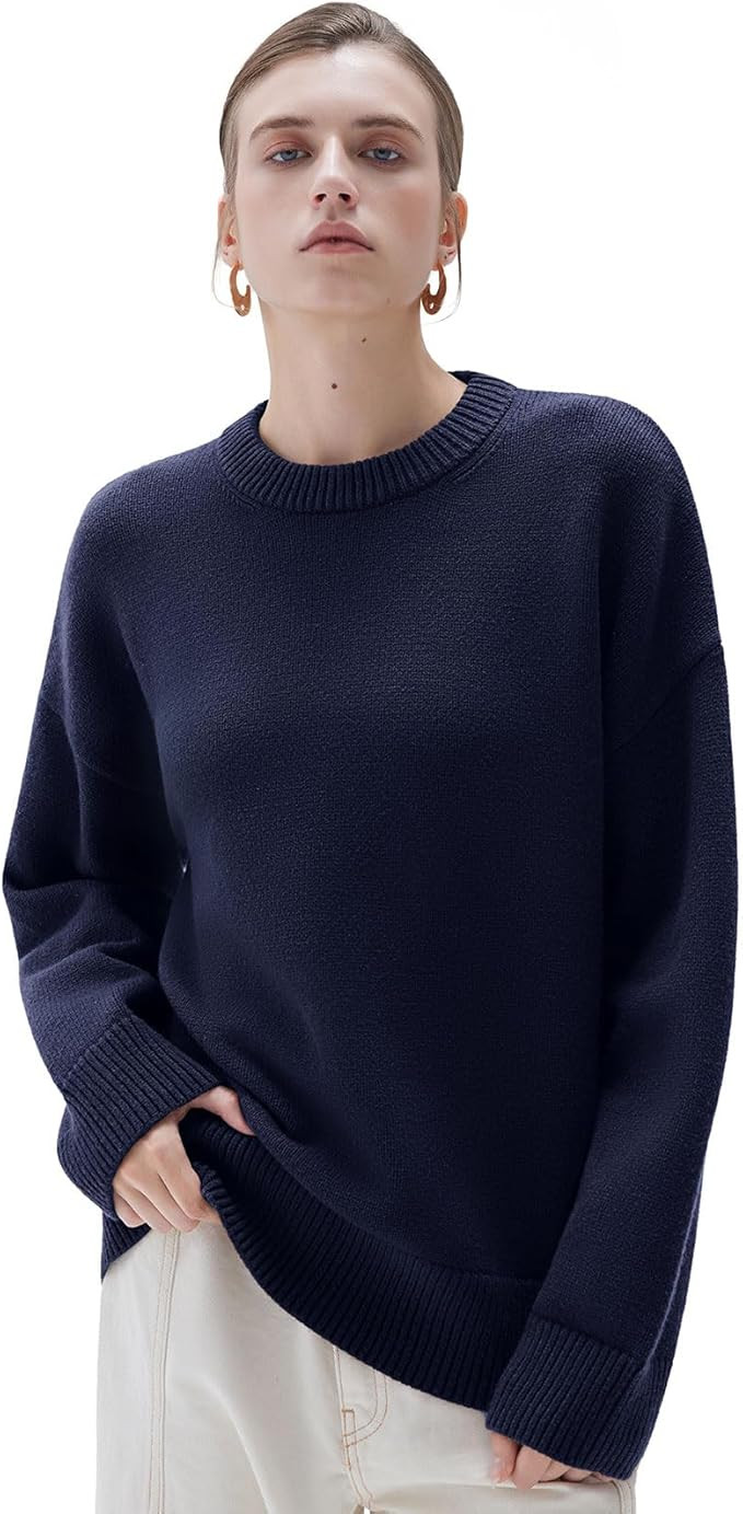 SUUKSESS Women Cashmere Blend Oversized Crew Neck Long Sleeve Pullover Sweaters | Amazon (US)