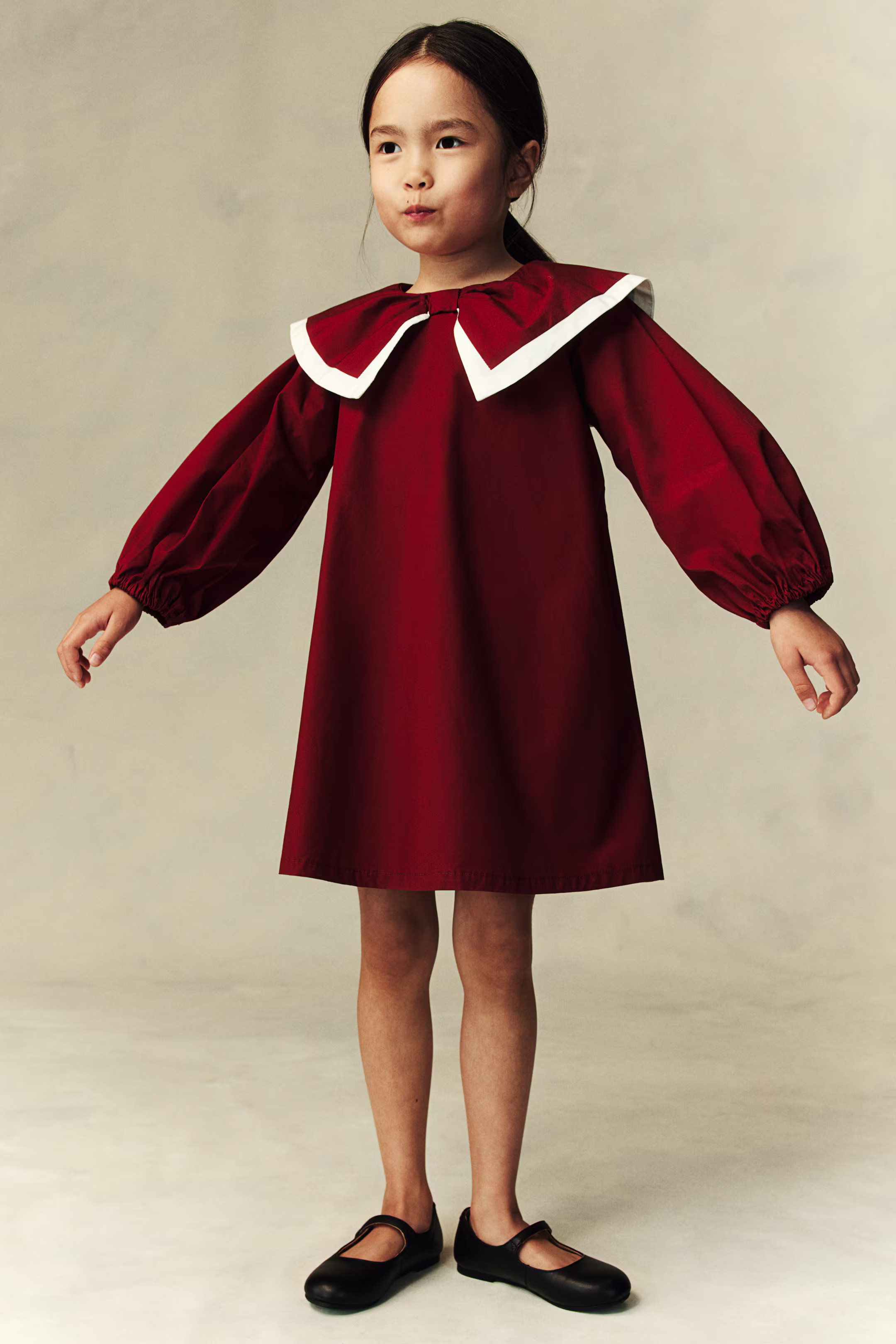 Cotton Dress with Bow Collar - Red - Kids | H&M US | H&M (US + CA)