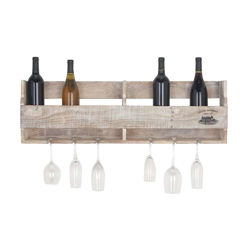 Wood 10 Bottle Wall Wine Rack with 6 Glass Holder Slots Brown - Olivia &#38; May | Target