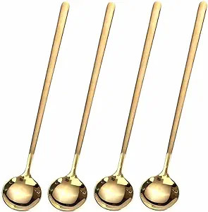 4 PCS 6.7 Inches Coffee Spoons, Stirring Spoons, Tea Spoons Long Handle, Gold Teaspoons, Gold Spo... | Amazon (US)