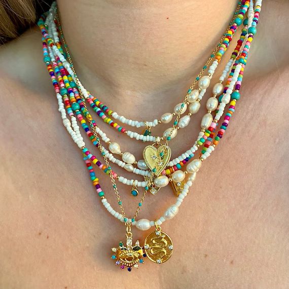 Colorful Beaded Necklaces, Dainty Beaded Choker, Dainty Necklace, Colorful seed bead Choker, Bead... | Etsy (US)