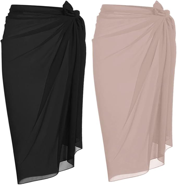 Ekouaer Sarong Swimsuit Coverup for Women Chiffon Long Beach Tie Wrap Skirt Sexy Bikini Sheer Sca... | Amazon (US)