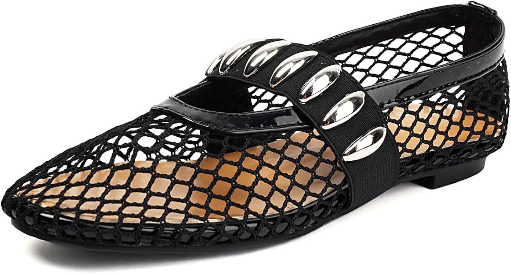 Women's Mesh Ballet Flats Comfy Casual Office Flat Heel Fishnet Ballerina Shoes Round Toe Buckle ... | Amazon (US)