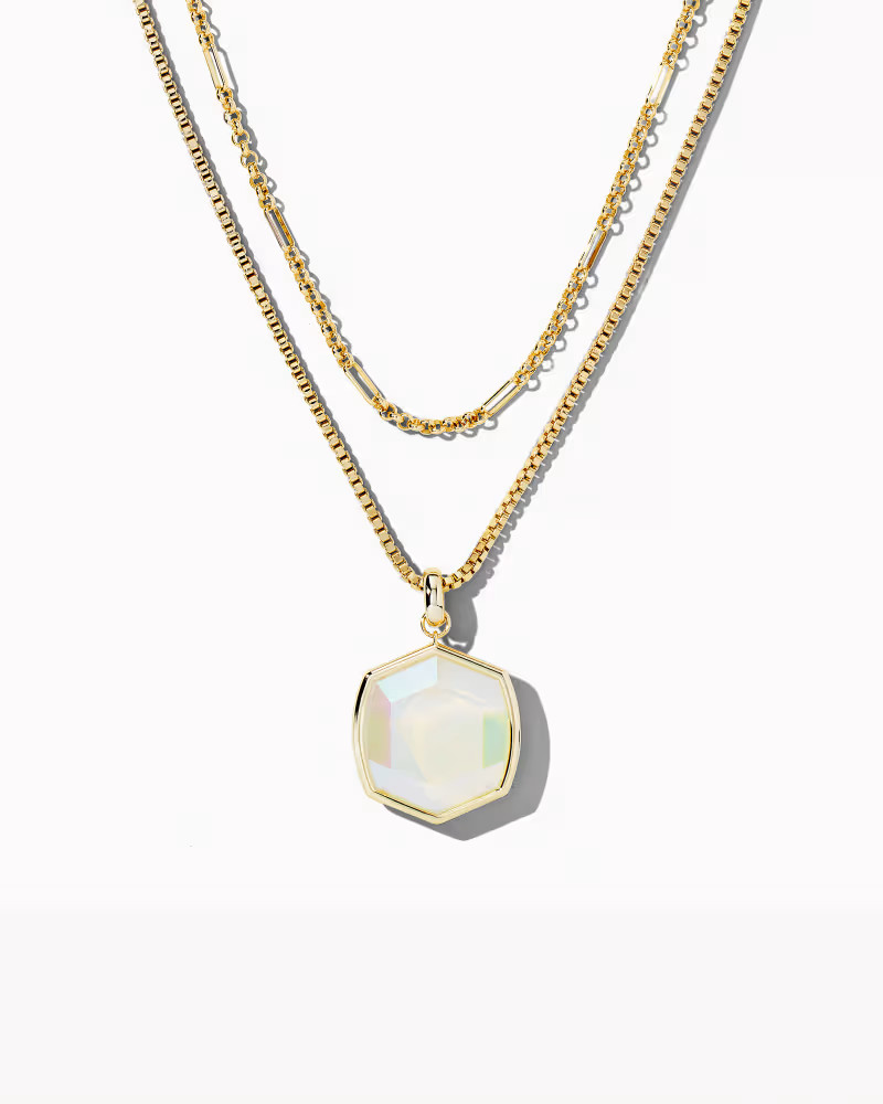 Davis Gold Chain Triple Strand Necklace in Iridescent Opalite | Kendra Scott