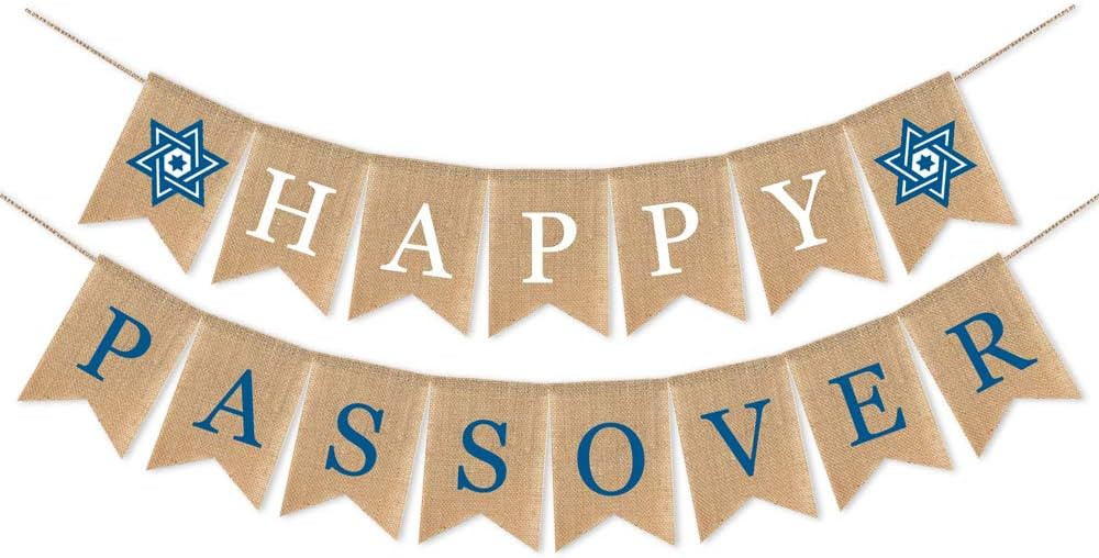 SWYOUN Burlap Happy Passover Banner Party Supplies Mantel Fireplace Garland Decoration | Amazon (US)