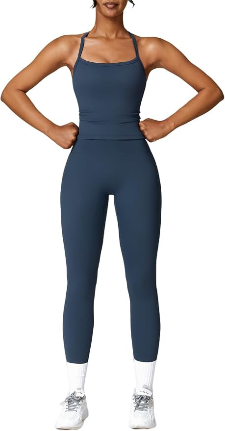 Amazon.com: OMEWEE Women's Yoga Outfits Backless Strappy Sports Bra and Seamless Leggings Matchin... | Amazon (US)