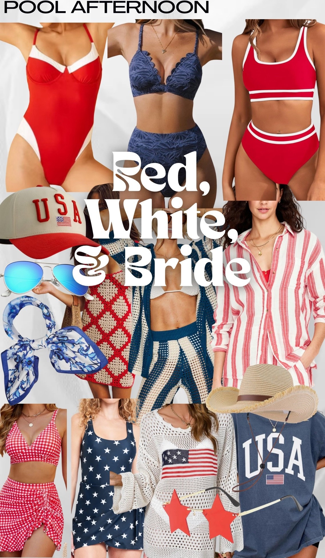 Red, White & Bride 🇺🇸👰‍♀️
Poolside never looked so patriotic! This bachelorette party theme is giving all the stars, stripes, and bridal vibes. Whether you’re Team USA or Team Bride, there’s something here for everyone—think retro-inspired suits, breezy coverups, crochet sets, and playful accessories. Perfect for a summer send-off into married life! Tap to shop our favorite festive fits for a bride tribe that loves a good theme 🌞💦🍹
#LTKswim #bacheloretteweekend #redwhiteandbride #poolpartyoutfits #bridevibes #4thofjulystyle #ltkunder50

#LTKWedding #LTKSwim #LTKSeasonal