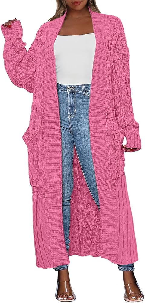ANRABESS Womens Long Cardigan Sweater Long Sleeve Open Front Knit Maxi Duster Outwear 2023 Trendy... | Amazon (US)