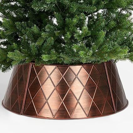 SUNNYPARK Metal Christmas Tree Collar Decoration, 23’’D Antique Brass Christmas Tree Ring wit... | Amazon (US)