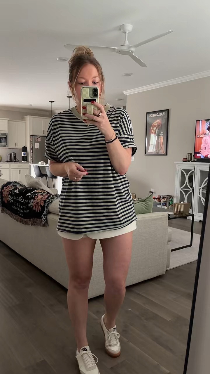 Casual concert outfit 
Striped boyfriend tee / tts wearing a medium 
Skort / linked similar 
White Nike sneakers / tts 
Claw clip 
David Yurman cuff bracelet and ring 
Gold necklace 
Evil eye necklace

#LTKdayinmylife #LTKootd #LTKSaleAlert