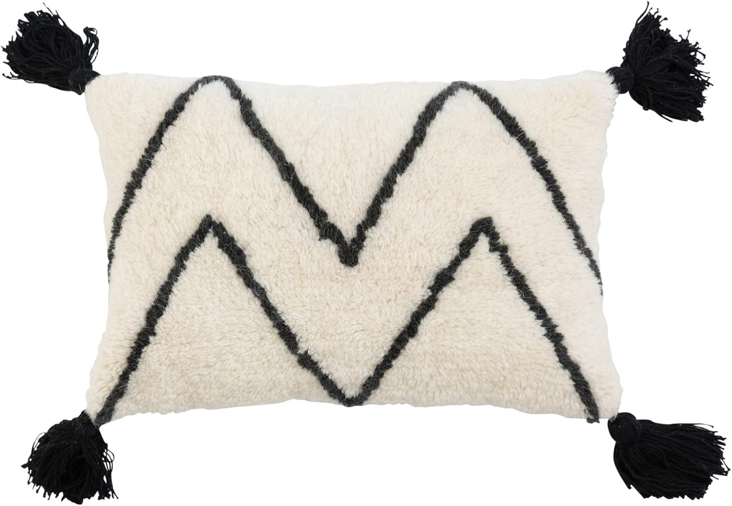 Bloomingville Bloomingville Wool Blend Tufted Lumbar Pillow with Chevron and Tassels, Black and White | Amazon (US)