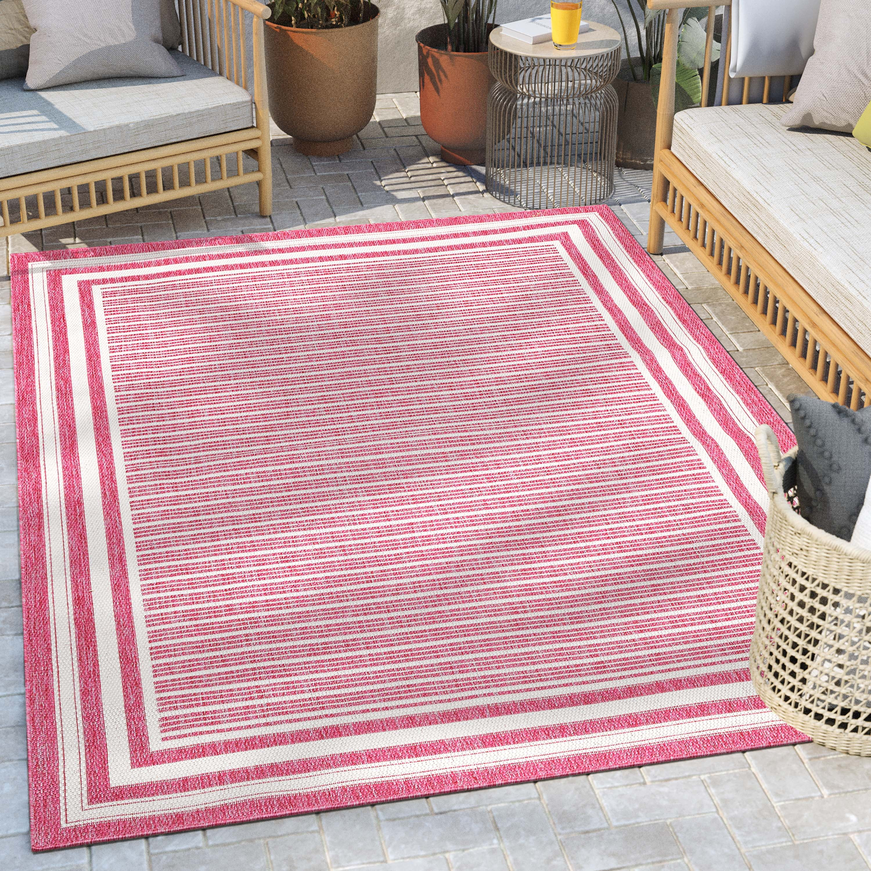 Well Woven Fallon Frankie Modern Stripes Fuschia 5'3" x 7'3" Hi-Lo Indoor/Outdoor Area Rug | Walmart (US)