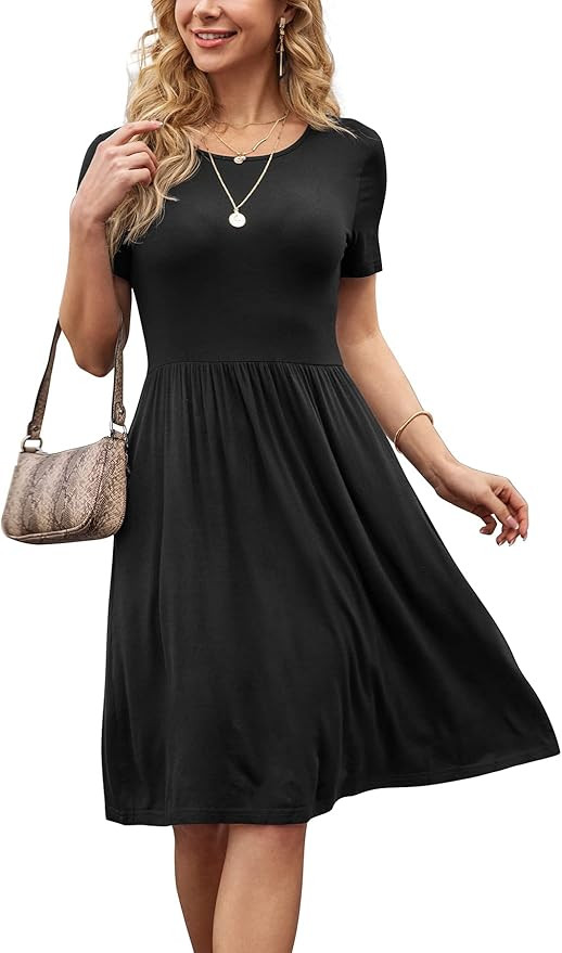 DB MOON Women Summer Casual Short Sleeve Dresses Empire Waist Dress with Pockets | Amazon (US)