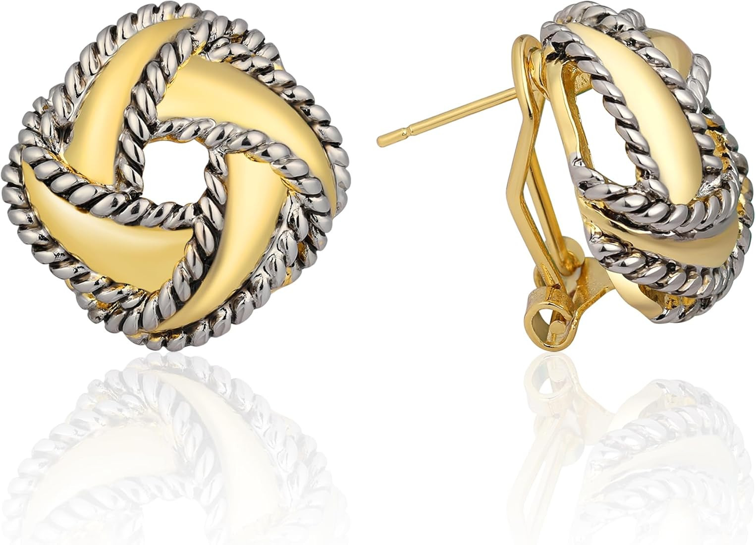 Two Tone Earrings for Women Gold and Silver Crossover Half Hoop Statement Earring Designer Stud E... | Amazon (US)