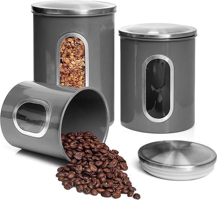 Moss & Stone 3-Piece Gray Canisters Sets For The Kitchen, Airtight Canister Set With See Through ... | Amazon (US)