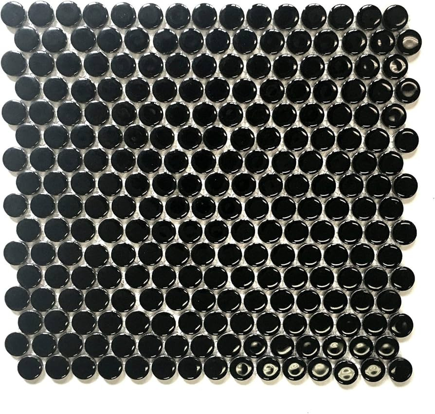 3/4" x 3/4" Piano Black Penny Round Glossy Finish Porcelain Mosaic Tile Floor and Wall | Amazon (US)