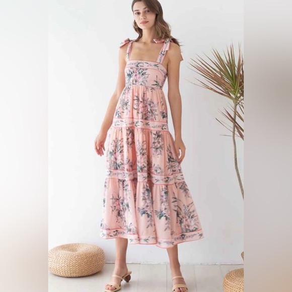 Chicwish Pink Floral Tie-Strap Maxi Dress | Poshmark