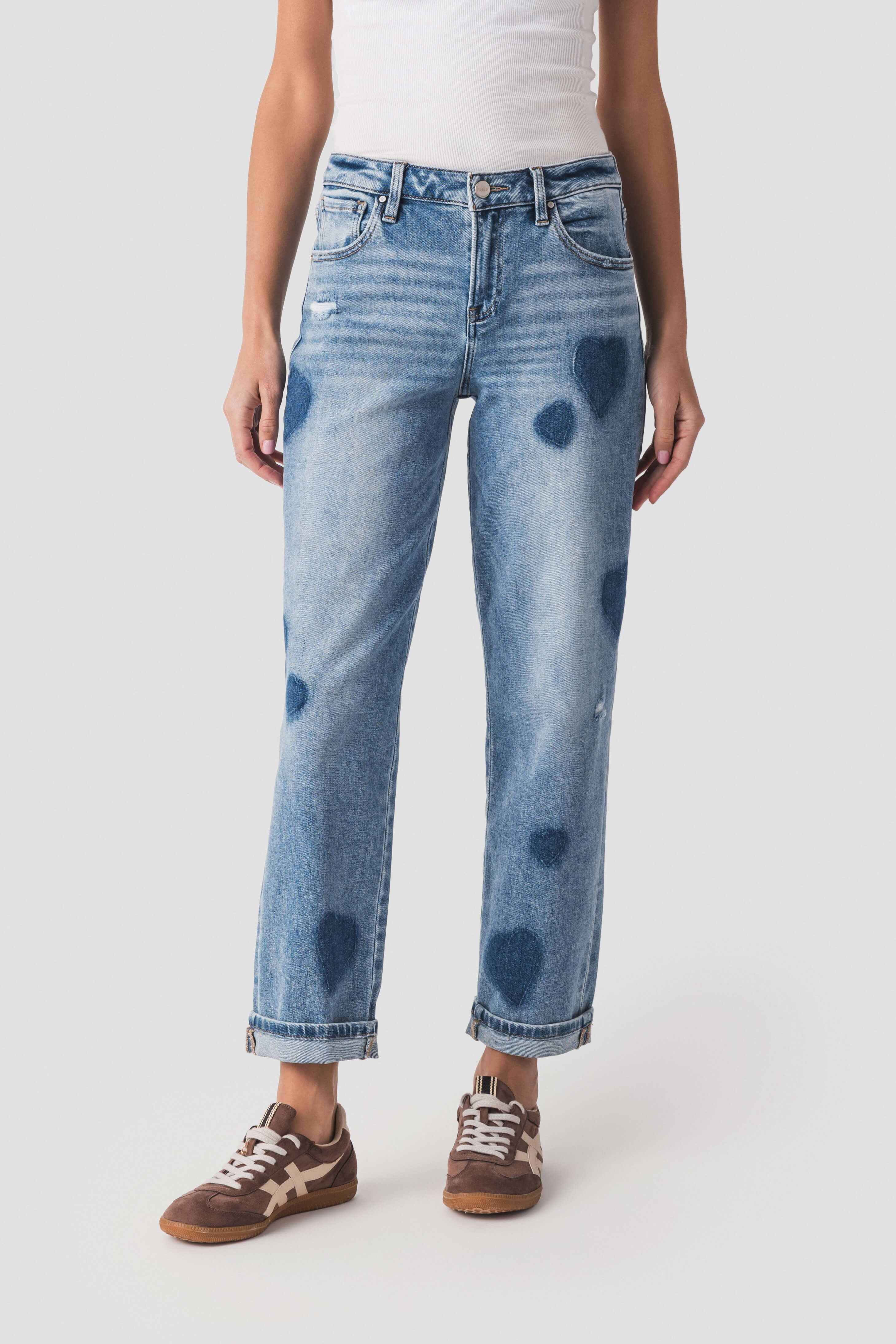 Risen Rue Mid Rise Boyfriend Heart Jeans | Social Threads