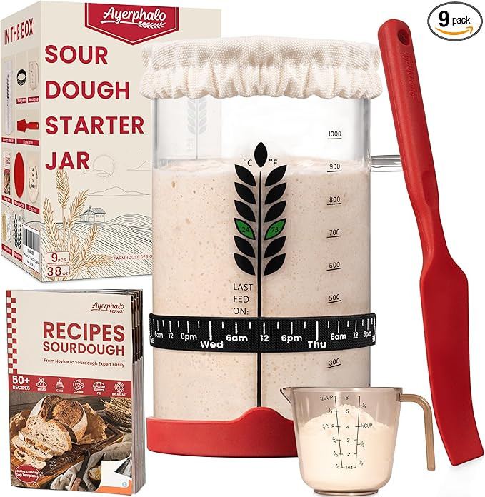 Sourdough Starter Kit - 38oz with Cookbook, Measuring Cup, Spatula, Wide Mouth Jar Cover, Thermom... | Amazon (US)