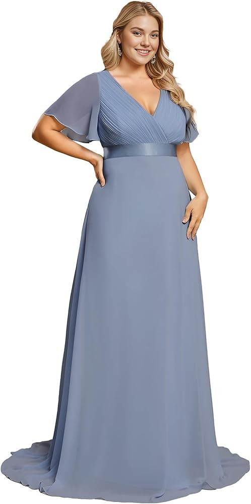 Alisapan Women‘s Ruffles Sleeves A-Line Floor Length Plus Size Gowns and Evening Dresses with S... | Amazon (US)