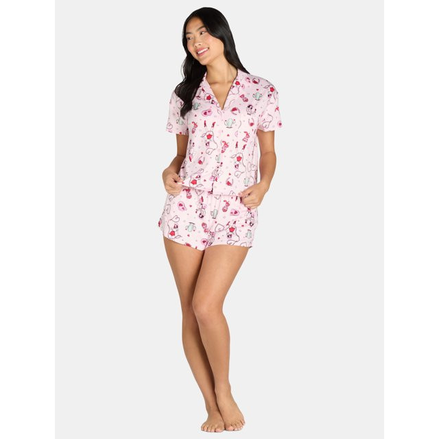 Women’s Valentine’s Day Print Shorty Notch Collar Pajama Set from Way to Celebrate, 2-Piece, ... | Walmart (US)
