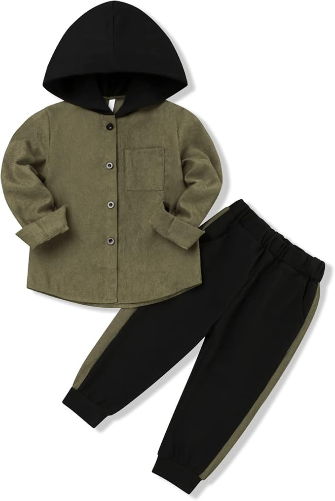 Fuermos Toddler Baby Boys Clothes Flannel Lattice Button Down Hoodied Tops +Pants Boys Fall Winte... | Amazon (US)