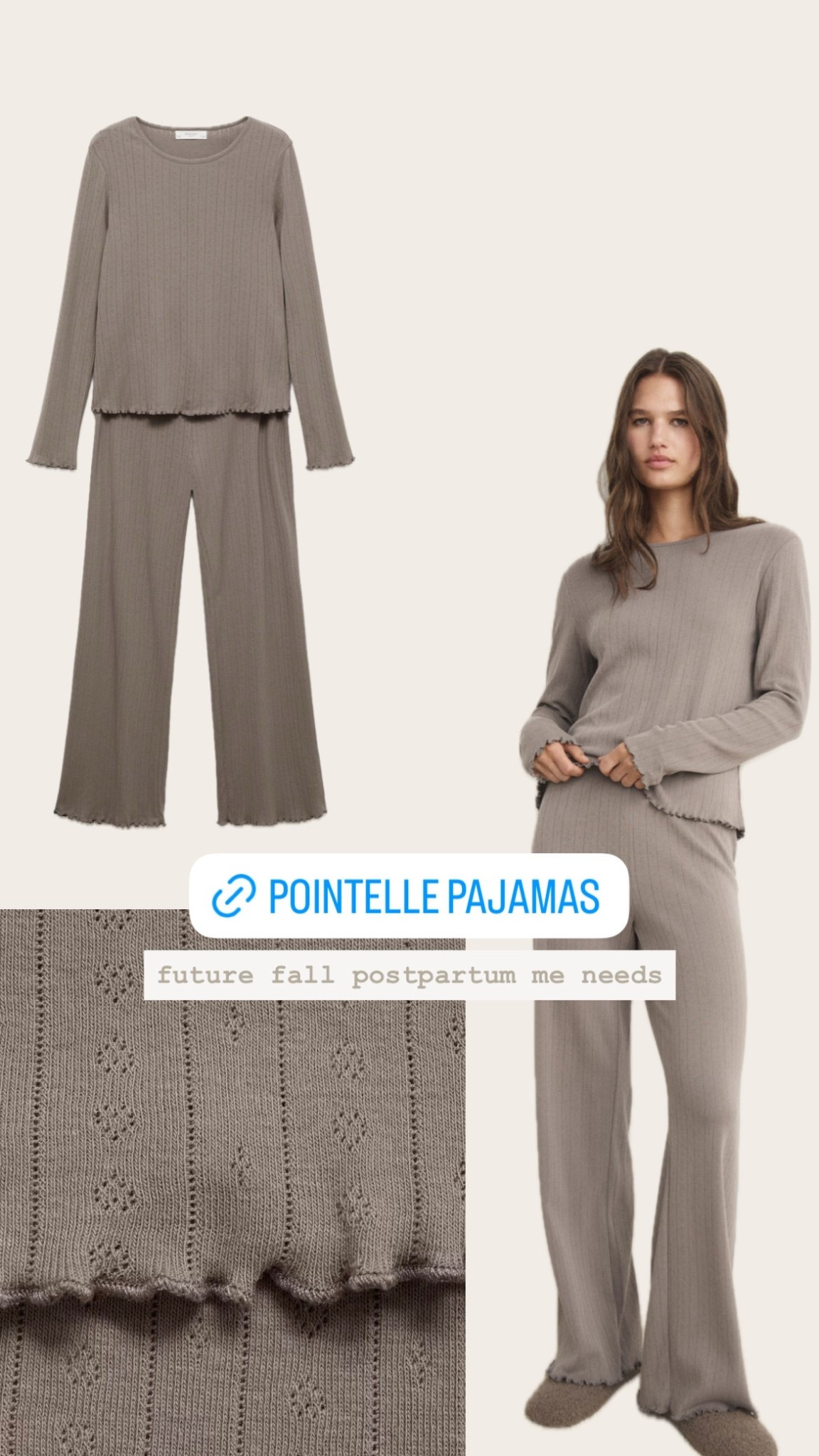 fall pajamas , pointelle pajamas , postpartum lounge set , neutral pajama set 