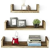 SRIWATANA Floating Shelves Wall Mounted, Solid Wood Wall Shelves, Torched Finish | Amazon (US)