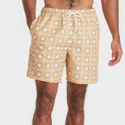 Men's 7" Swim Trunks - Goodfellow & Co™ Yellow M: Geometric Pattern, Mesh Liner, UPF 50+ Protection | Target