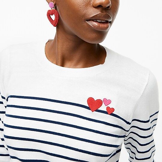 Factory: Striped Heart Teddie Sweater For Women | J.Crew Factory