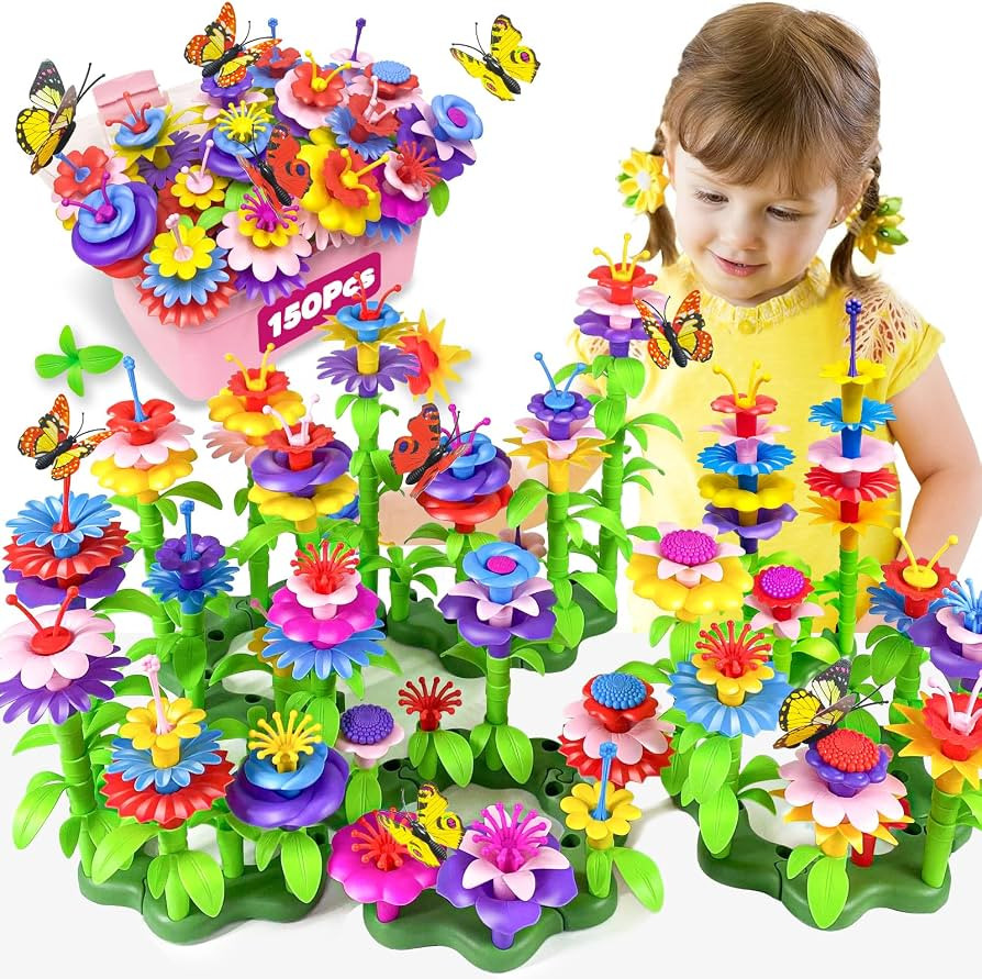 Gojmzo 150 PCS Flower Garden Building Toys for 2 3 4 5 Year Old Girl Birthday Gifts, Toddler Girl... | Amazon (US)