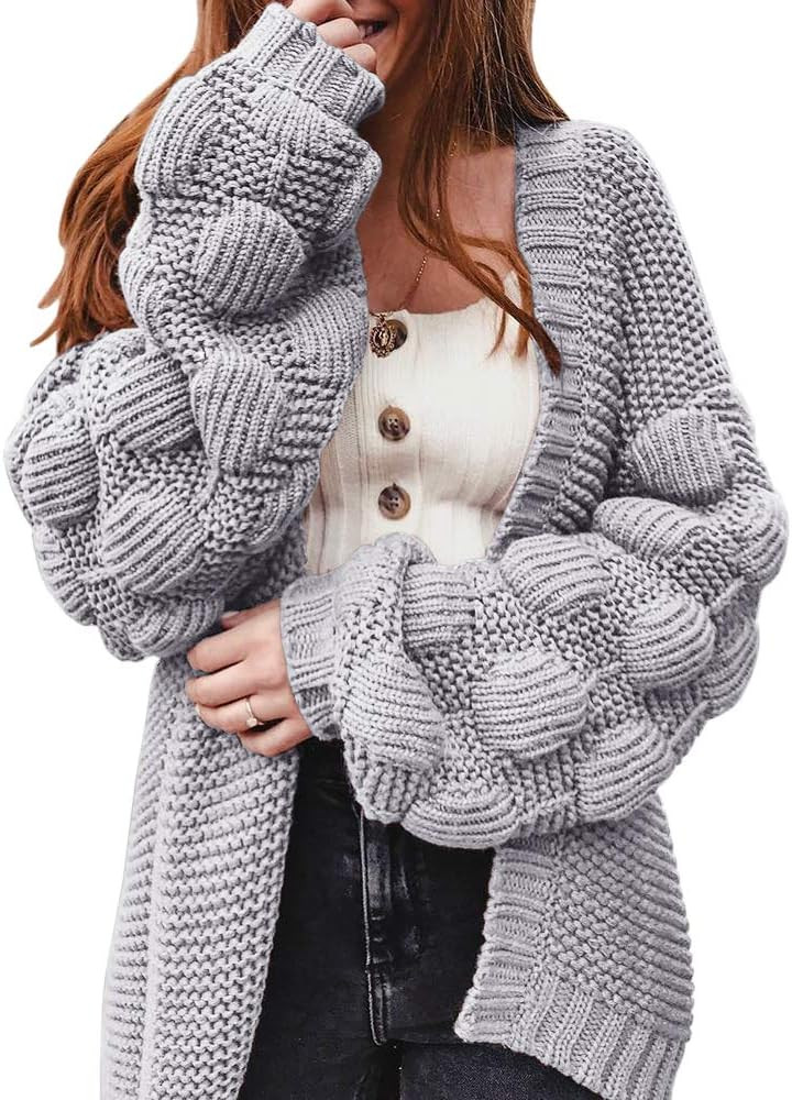 FERBIA Women Oversized Cardigan Knitted Cute Chunky Sweaters Wrap Long Fall Pom Pom Open Front Kn... | Amazon (US)