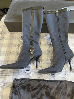 Gucci GG Monogram Pointed Toe Tall Boots Knee High BlackWomen Size 6B | eBay US