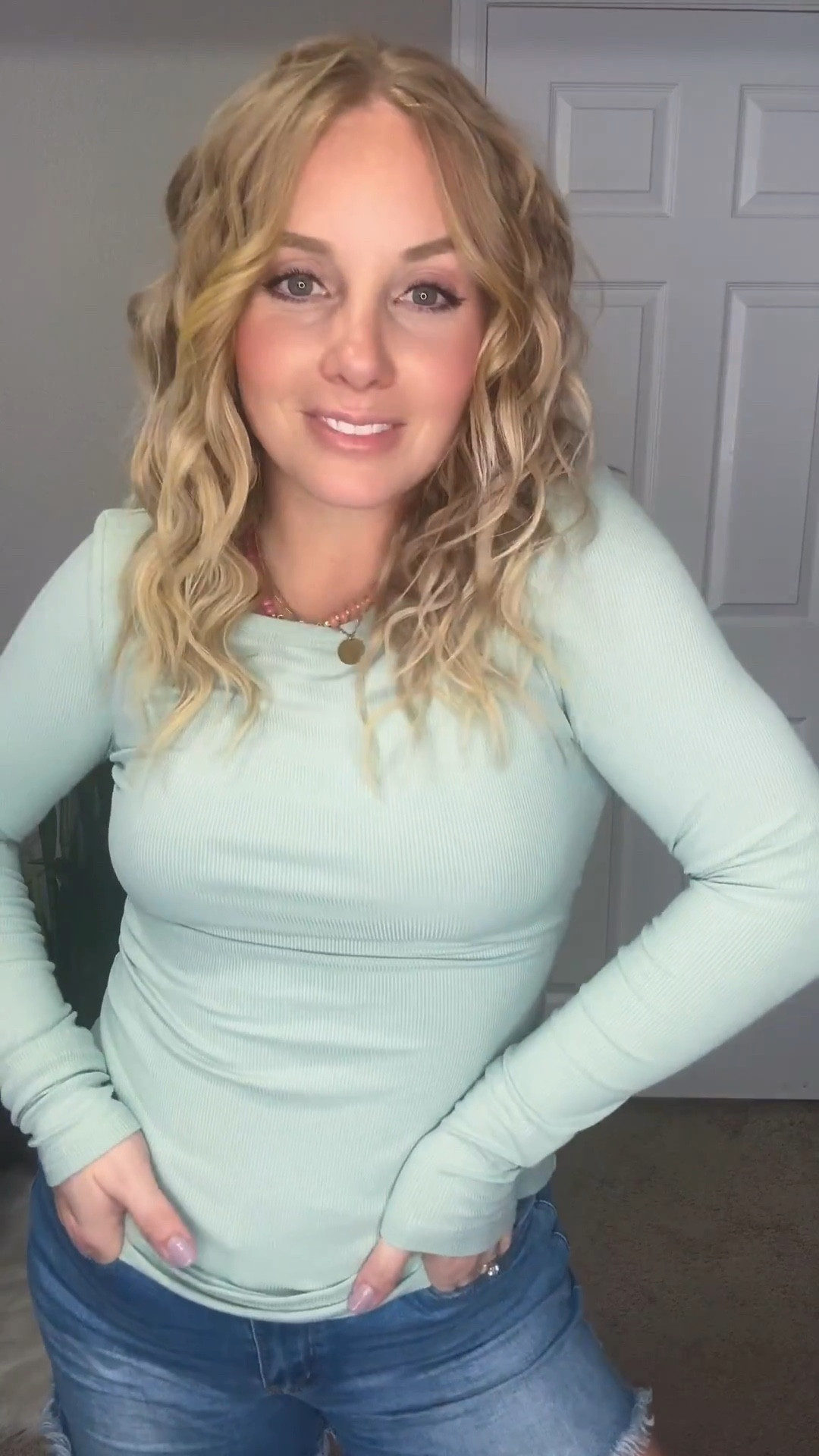 Spring outfit idea — light green long sleeve tee, striped green and white button down shirt, denim shorts, platform sandals, and brown purse






Amazon outfits every outfit inspo, outfit ideas, casual outfits amazon, amazon outfits every day, spring outfits 2026, summer outfits

#LTKPetite #LTKSaleAlert #LTKootd