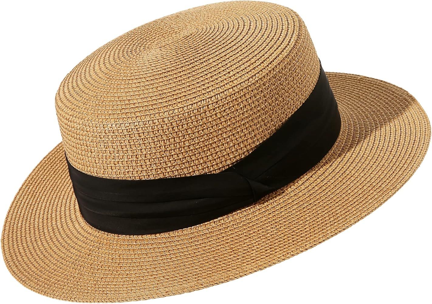 Lanzom Sun Hats for Women Wide Brim Straw Boater Hat Foldable Packable Beach Hat for Summer Fit S... | Amazon (US)