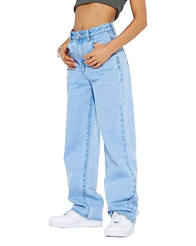 Cicy Bell Women's High Waisted Boyfriend Jeans Baggy Straight Leg Casual Denim Pants Light Blue | Amazon (US)
