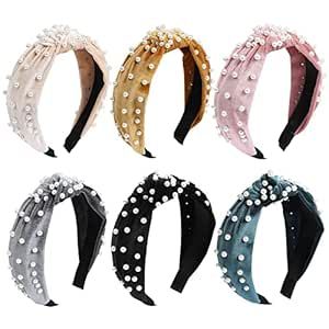 Tyfthui 6 Pcs Pearl Headbands for Women, Wide Headbands Knotted Headbands for Women, Headbands fo... | Amazon (US)