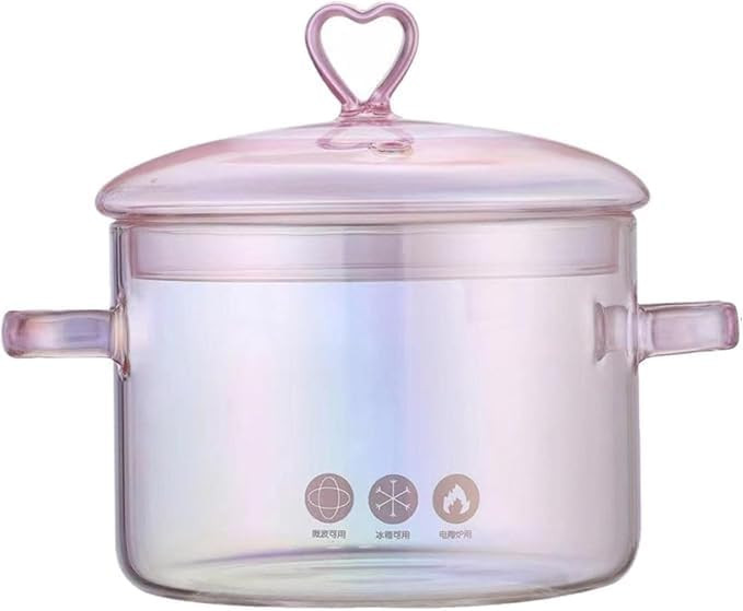 Panela Caçarola de Coração de Vidro Borossilicato Rosa com Tampa 16CM 1,5 Litros Compatível c... | Amazon (BR)