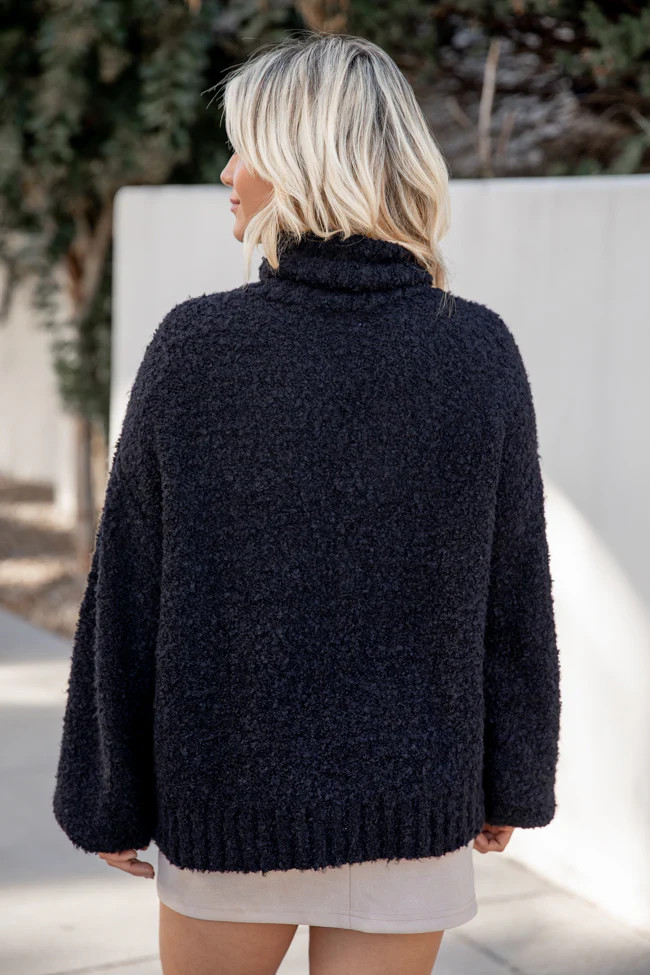 Never Replace You Black Fuzzy Oversized Turtleneck Sweater | Pink Lily