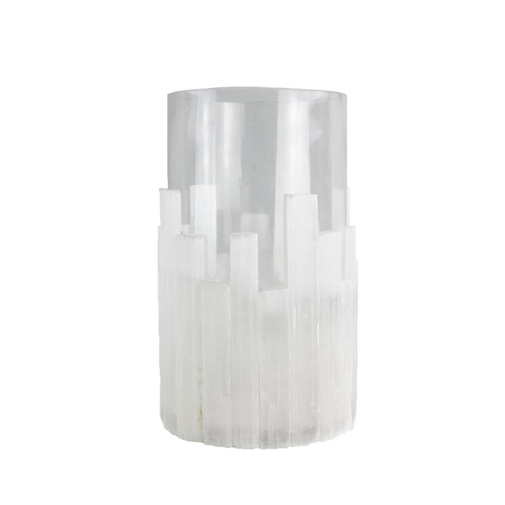 Sagebrook Home 11.5 in. White Selenite Candle Holder | The Home Depot