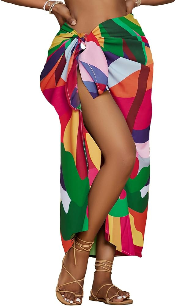 Bsubseach Women Sarong Swimsuit Coverups Long Pareo Bikini Wraps Skirt Beach Bathing Suit Cover U... | Amazon (US)