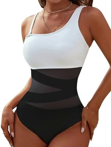 Blooming Jelly Women's Sexy One Piece Bathing Suits One Shoulder Swimsuits Slimming Mesh Swimwear | Amazon (US)