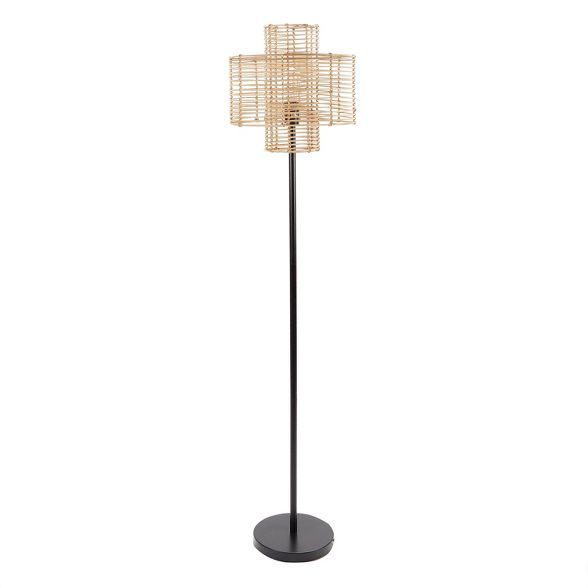 64" Cyndi Rattan Silverwood Floor Lamp (Includes LED Light Bulb) Black/Tan - Decor Therapy | Target