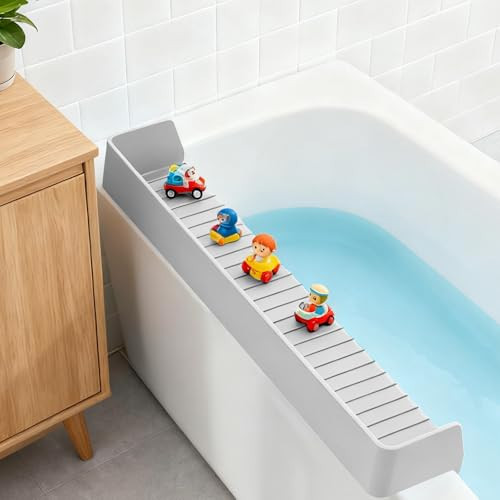 ZingFsh Bathtub Splash Guard for Kids,2.6 FT Silicone Bathtub Play Shelf with 11 Suction Cups, Bath Tub Ledge Shelf for Kids, Prevents Water Spills in Bathroom (Grey) | Amazon (US)