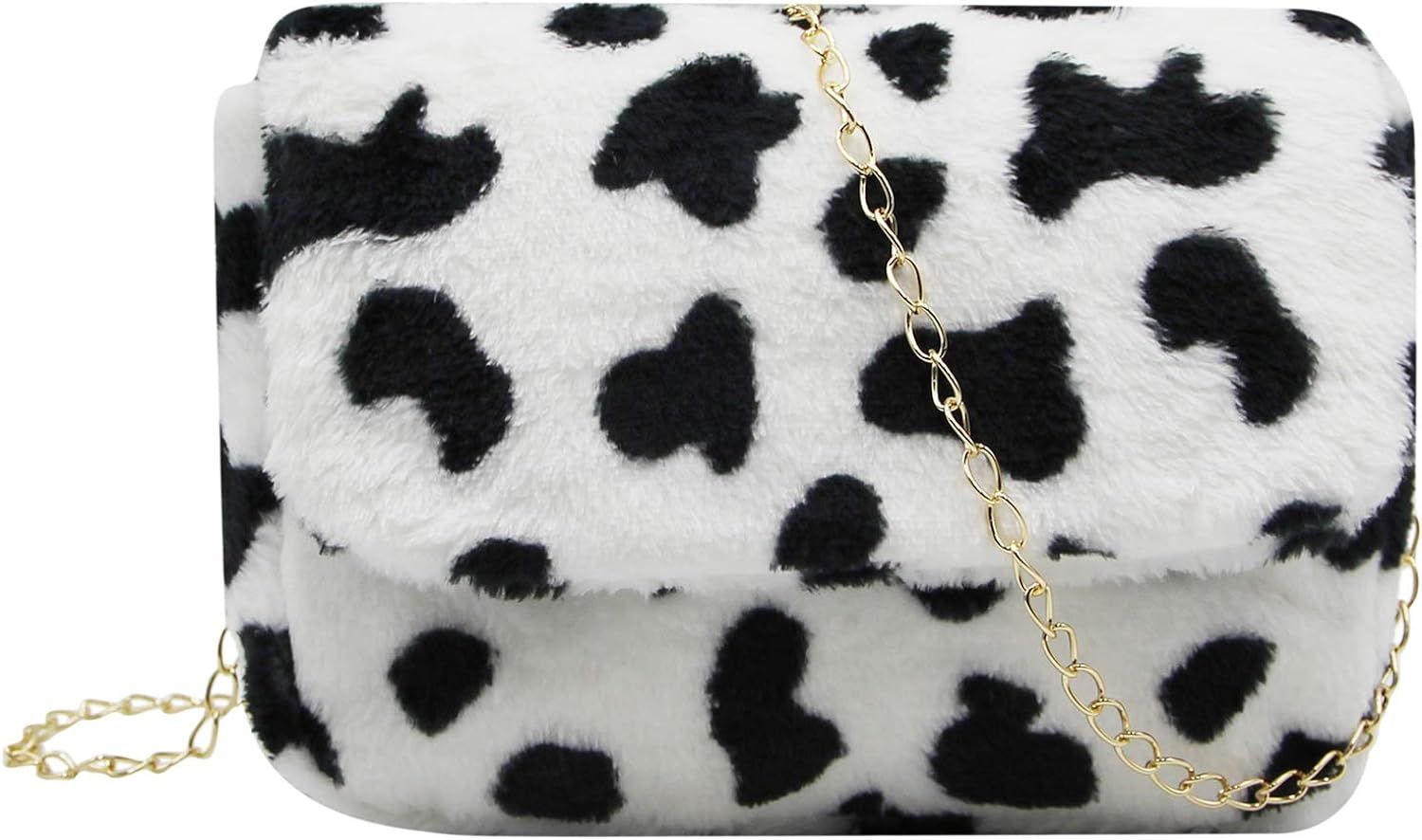 Women Faux Fur Shoulder Bag Fluffy Plush Handbag Leopard Cow Print Clutch Wallet with Chain Strap... | Amazon (US)