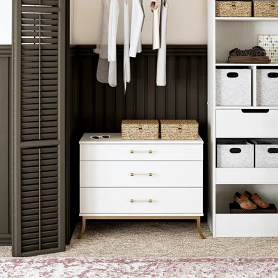 Clementine Small 3-Drawer Dresser with Clear Acrylic Rod Handles, White & Gold | Wayfair North America