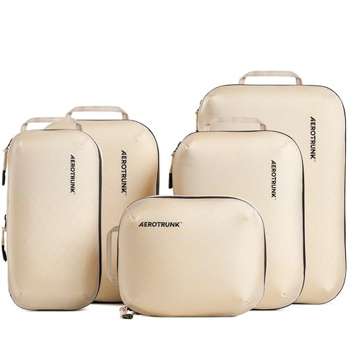 Aerotrunk Ultralight Compression Packing Cubes - Lightweight Travel Organizers for Suitcases and Luggage (6-Pack, Beige) | Amazon (US)
